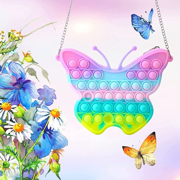 NEW Girls Butterfly Chain Bag Multicolor Anti-Anxiety Bubble Squeeze Purse - Picture 7 of 15